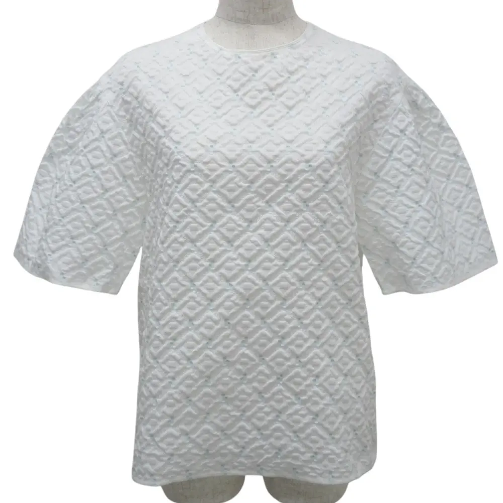 クリーニング済み 24SS Drawer ドゥロワー M.SUMMER1 パフィ―ジャカード ブラウス  6521-234-1194 サイズ36 ホワイト