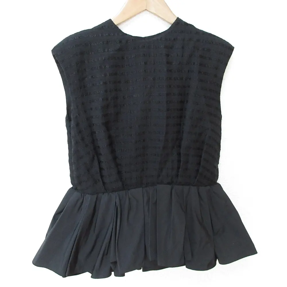 21SS Drawer ドゥロワー ペプラムチェック ノースリーブ ブラウス トップス 6521-299-0867 36 ブラック