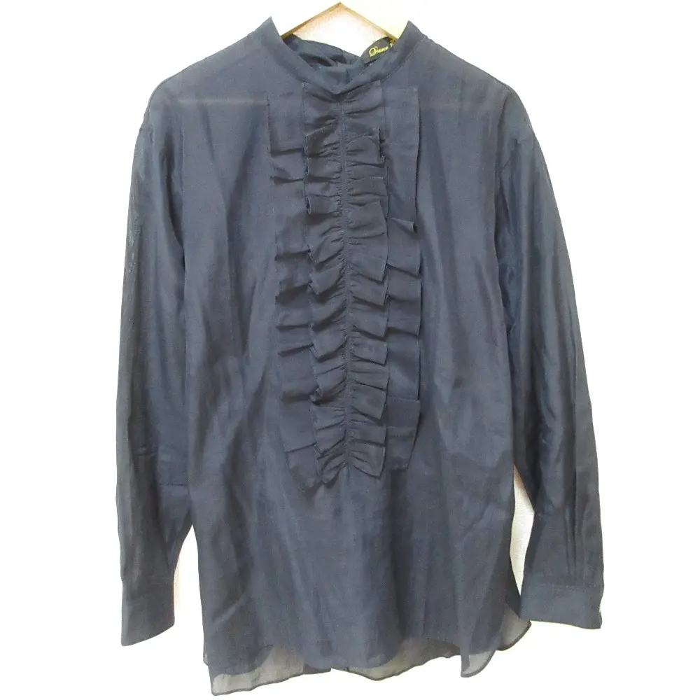 Drawer ドゥロワー シルク×コットン フリル 長袖 シアー ブラウス