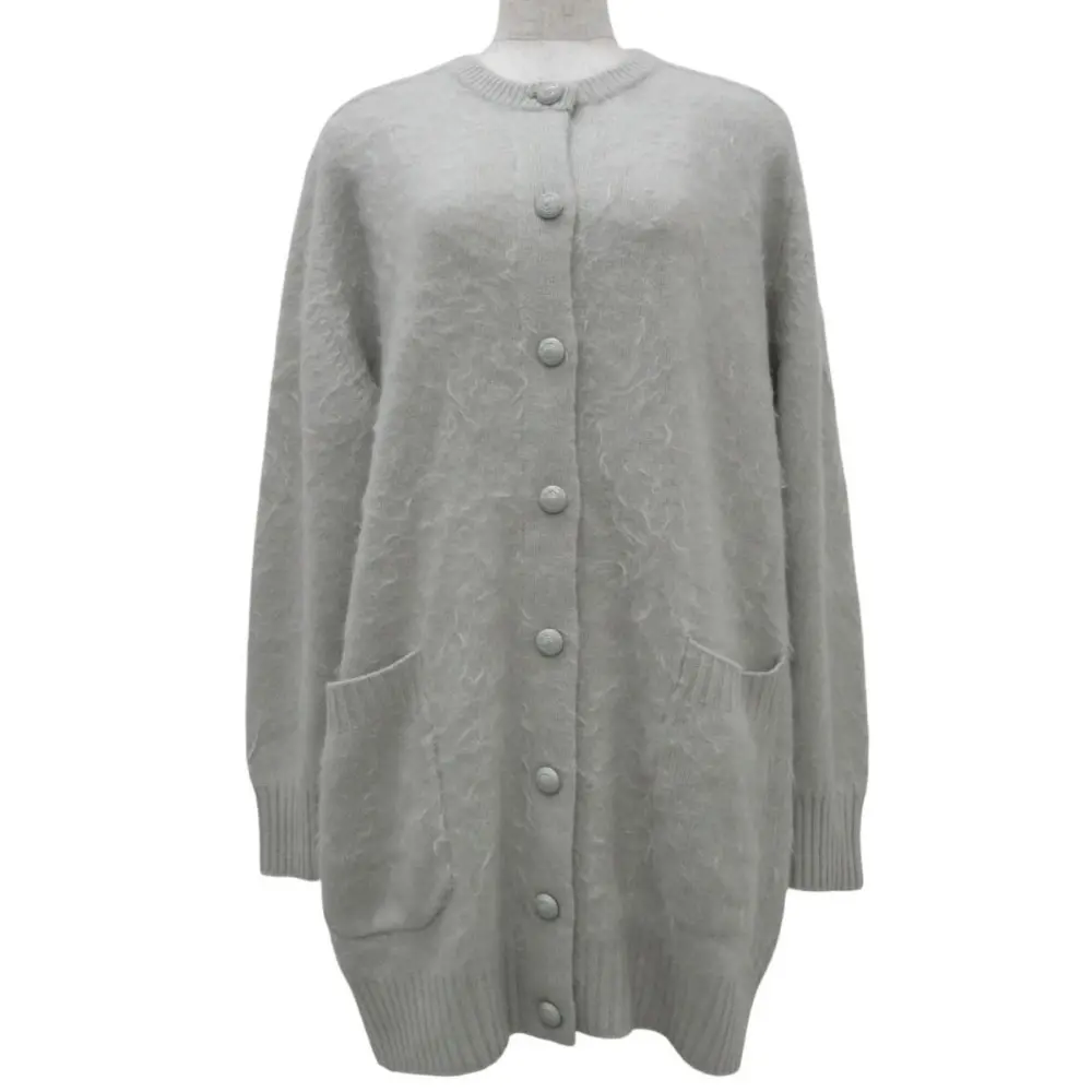 Drawer ドゥロワー 7G カシミヤ100% ファー シャギー ロング ニットカーディガン 6515-299-0456 サイズF グレー