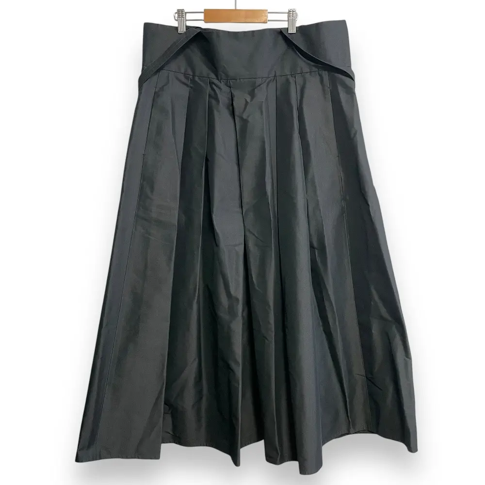 22AW DRAWER ドゥロワー コットンシルク マキシ丈 ハイウエスト ストラップタックスカート フレアスカート 36 ブラック