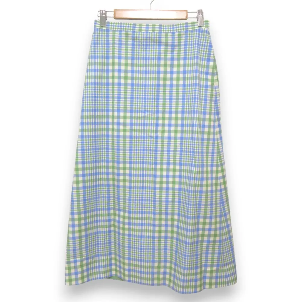 DRAWER ドゥロワー A-line skirt チェック柄 Aライン ミモレ丈スカート サイズ38 ライトブルー×グリーン