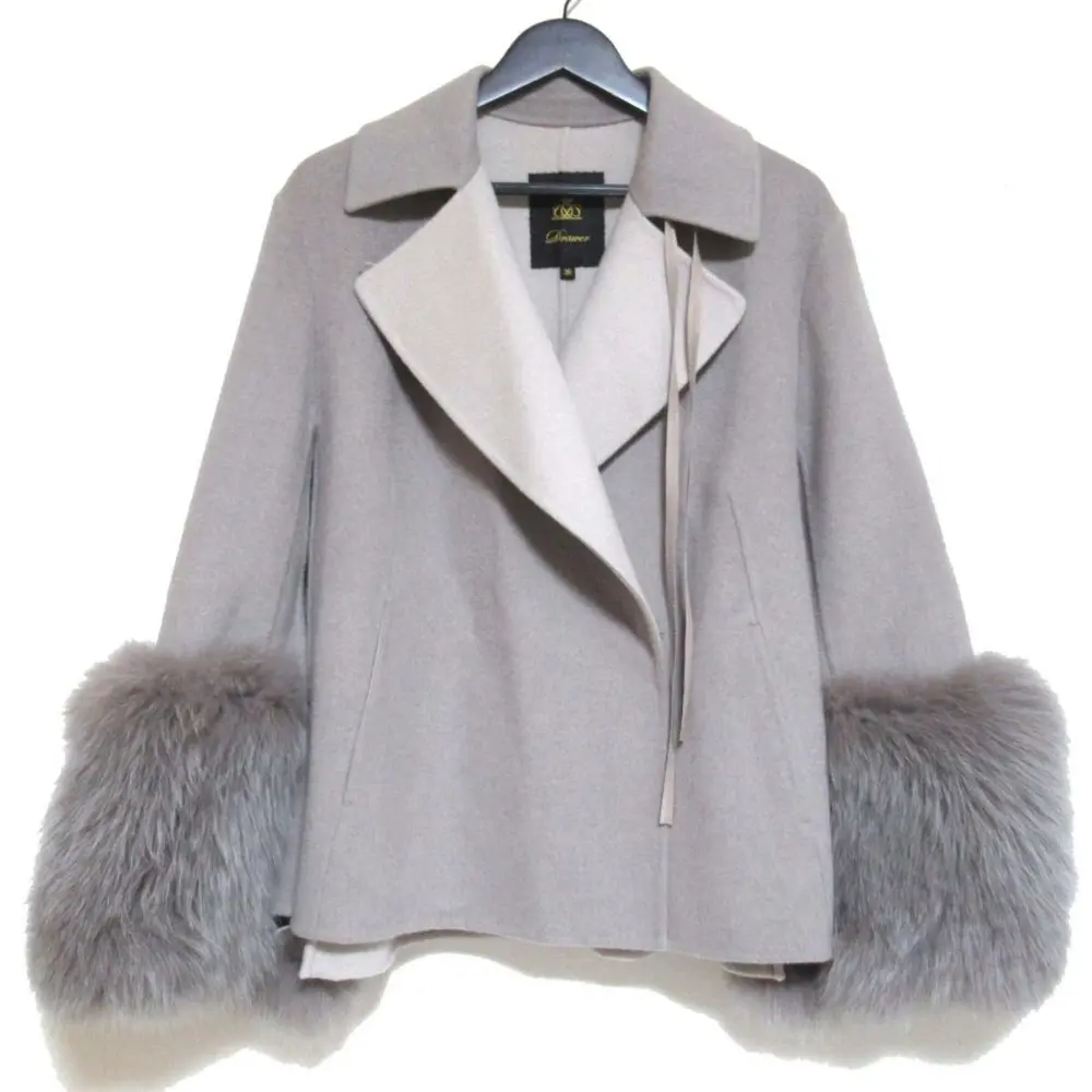 22AW Drawer ドゥロワー ウール ケヌキ フォックスファースリーブ テーラードジャケット ケープ コート 6522-234-0733 36 グレージュ