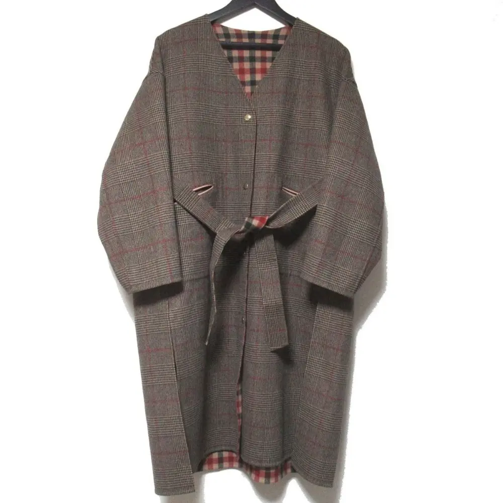 20AW Drawer ドゥロワー リバーチェックVネックコート カシミヤブレンド リバーシブル コート 6525-234-0758 36サイズ マルチカラー