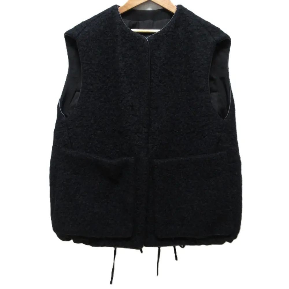 22AW Drawer ドゥロワー ウールアルパカナイロン ボア ジレ ベスト 6522-234-0740 36 ブラック