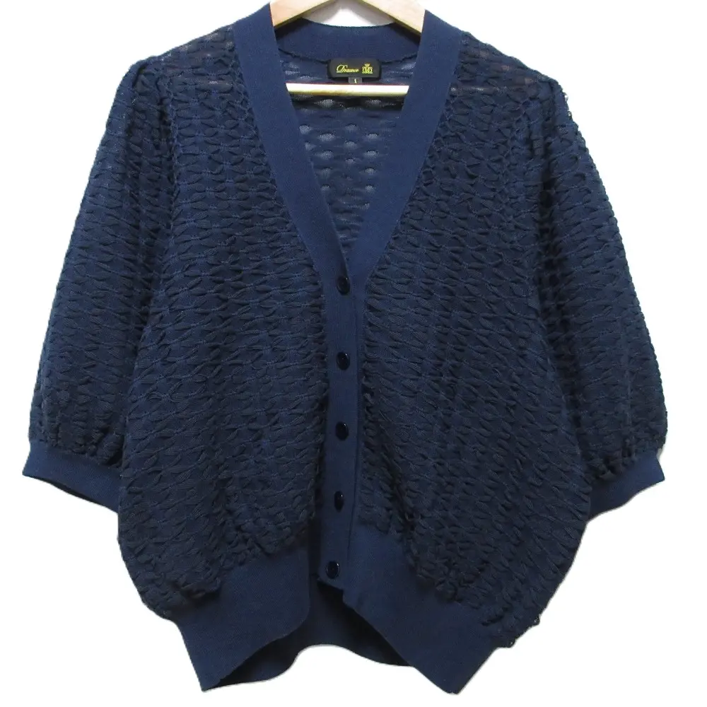 Drawer ドゥロワー 12Gスレッドパターン 半袖 Vネックコットンカーディガン 6515-299-0429 1 ネイビー