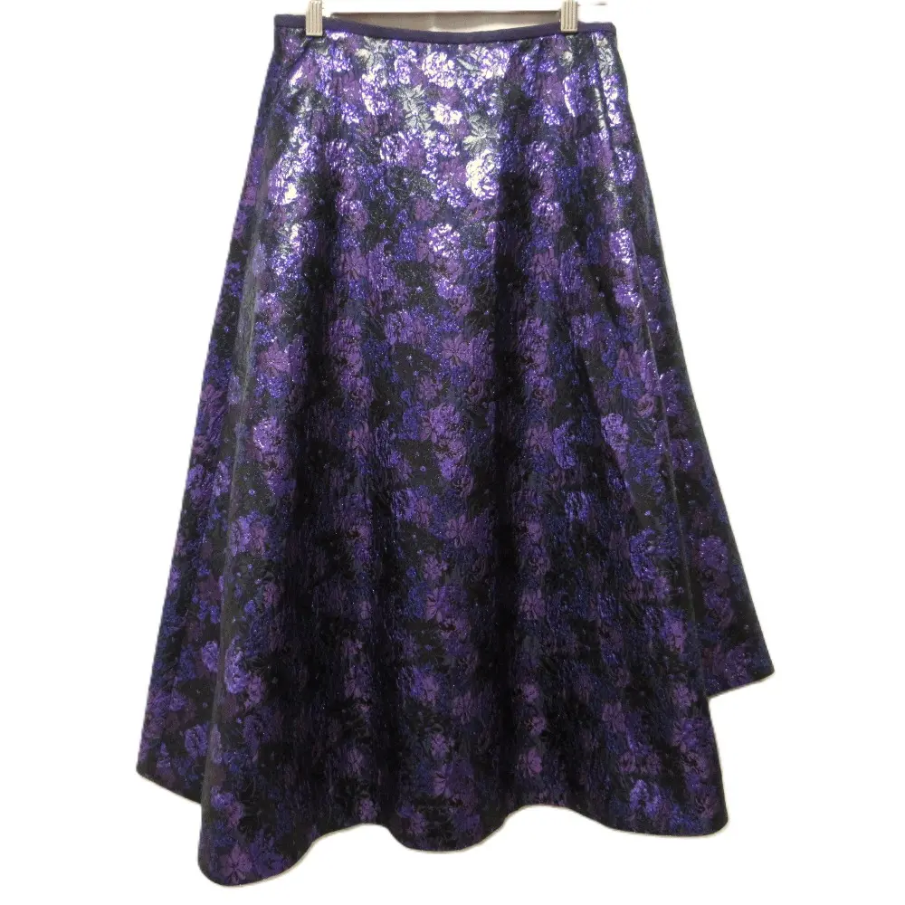 Drawer ドゥロワー ラメ糸 ミモレ丈 アシンメトリー パープルフラワージャカードスカート 6524-299-1370 38 パープル