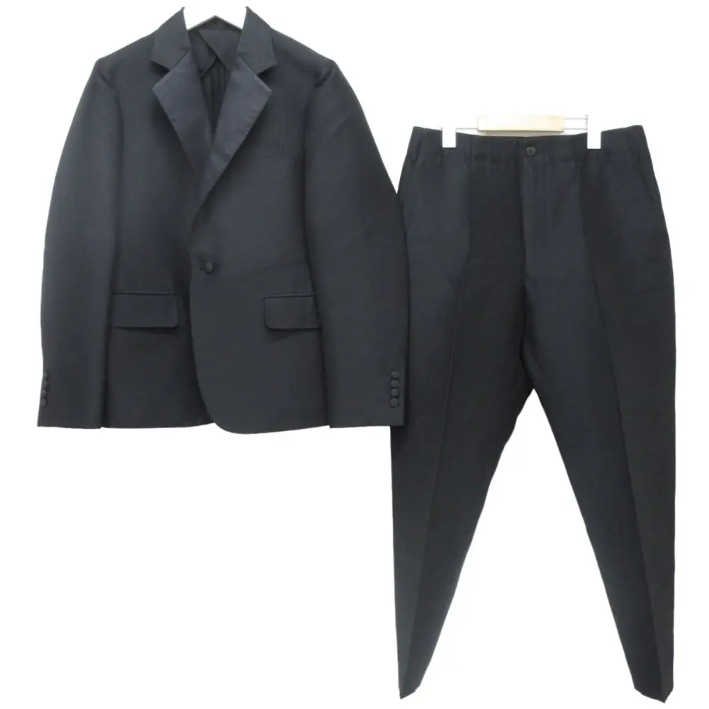Drawer ドゥロワー ウール シルク テーラードジャケット×テーパードパンツ シングルスーツ セットアップ 38 ブラック