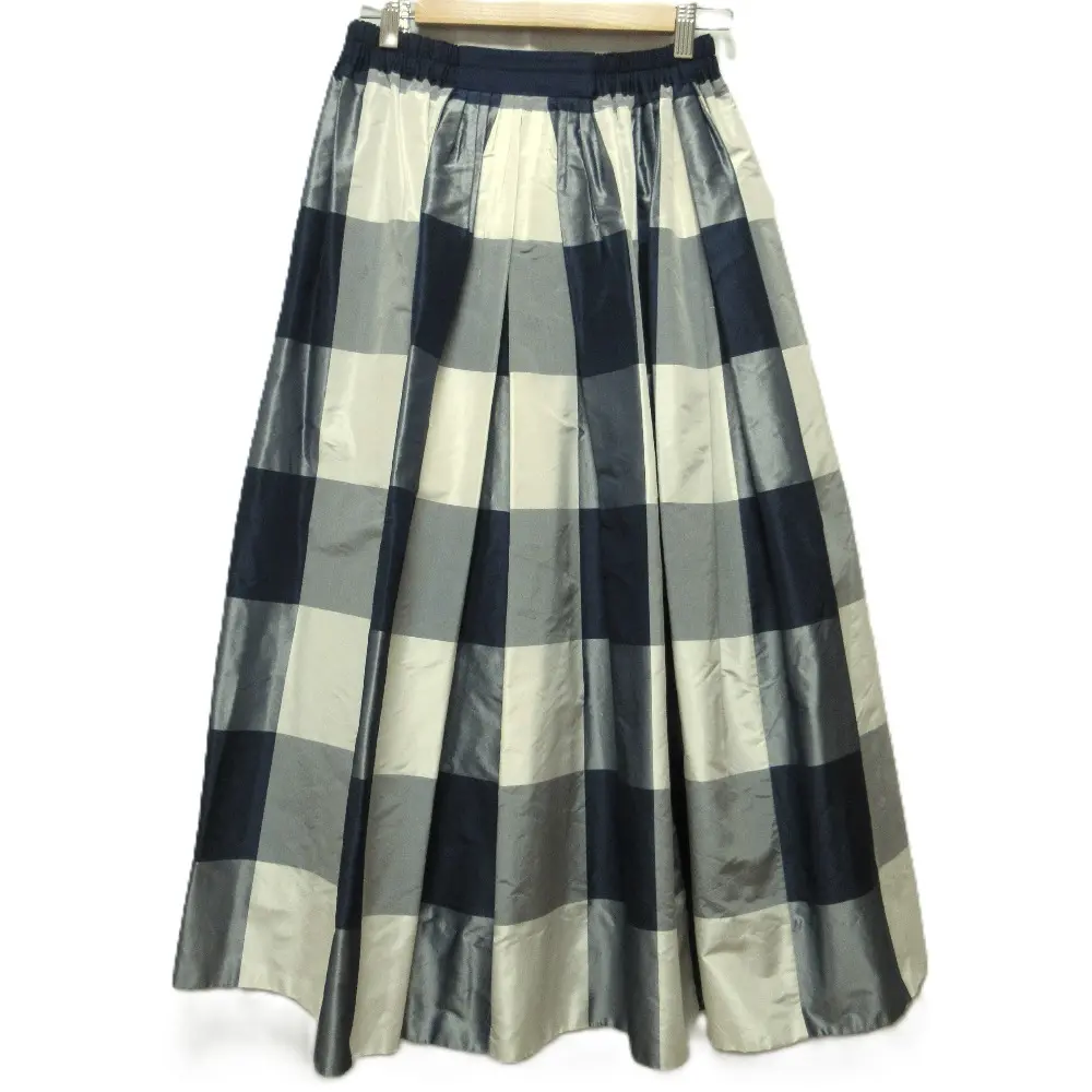 Drawer ドゥロワー ギンガムチェック シルク100％ イージーウエストタックロングスカート 6524-299-1182 マルチカラー