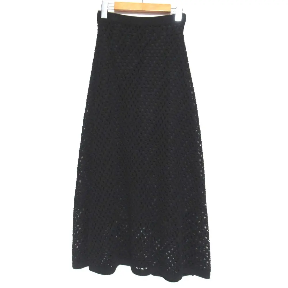 23SS Drawer ドゥロワー ロング丈 ミモレ丈 7G クロシェ アイレット イージースカート 6524-199-1714 フリーサイズ ブラック