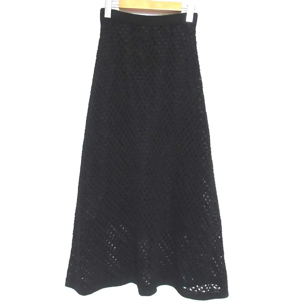 23SS Drawer ドゥロワー ロング丈 ミモレ丈 7G クロシェ アイレット スカート 6524-199-1714 フリーサイズ ブラック