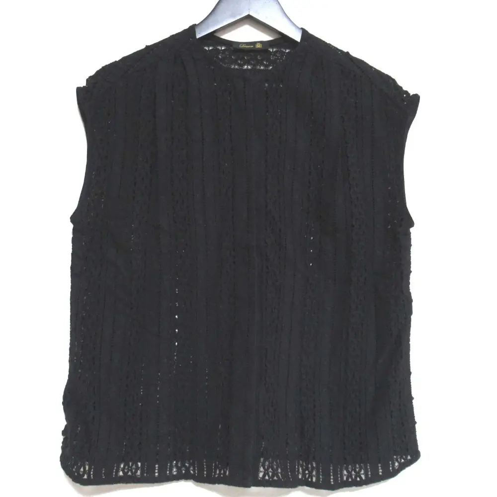 Drawer ドゥロワー 比翼 ハシゴレース ノースリーブ ノーカラー ブラウス シャツ 6521-299-1185 ブラック