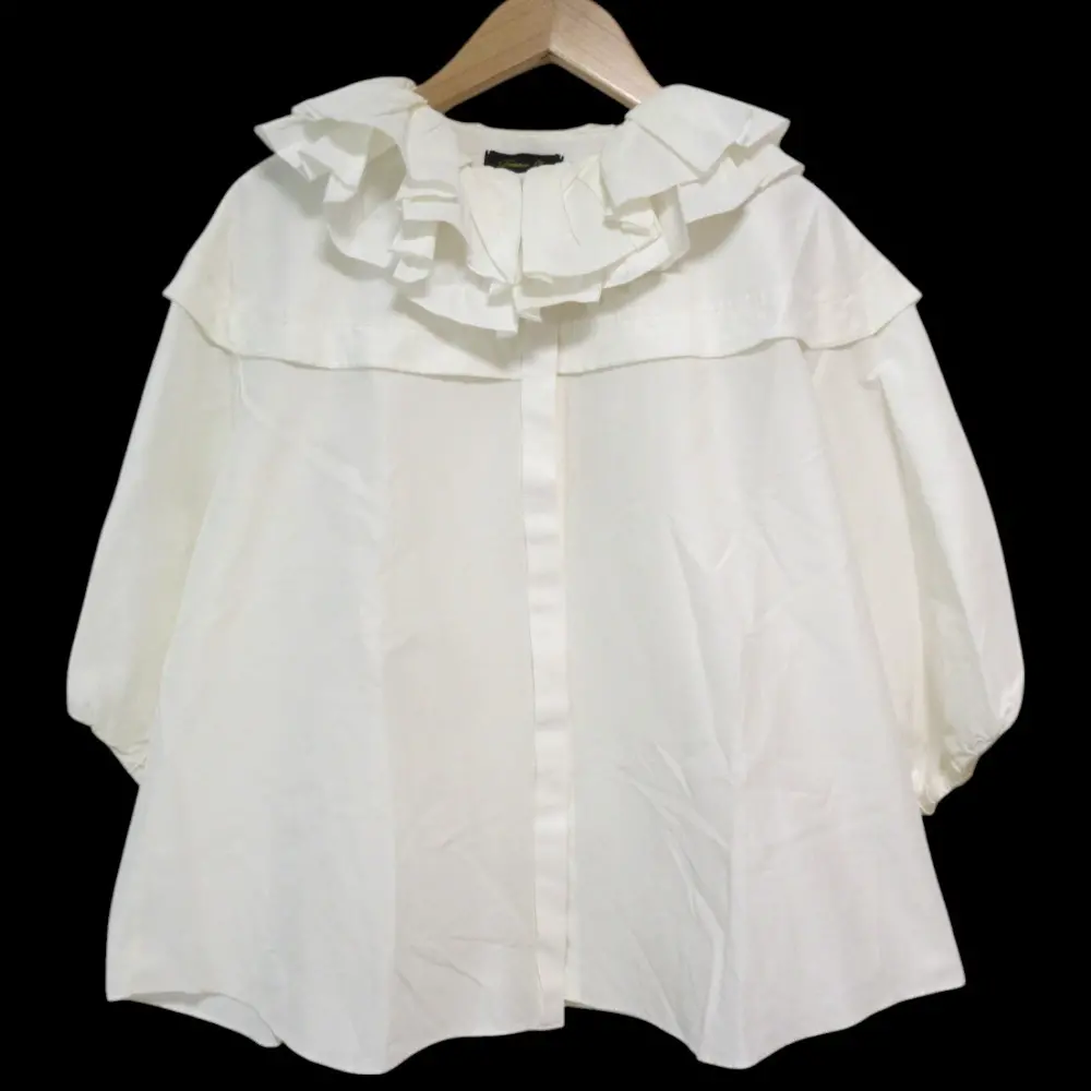 DRAWER ドゥロワー フリルギャザー ハーフスリーブ ブラウス シャツ カットソー 6521-299-1024 サイズ36 ホワイト