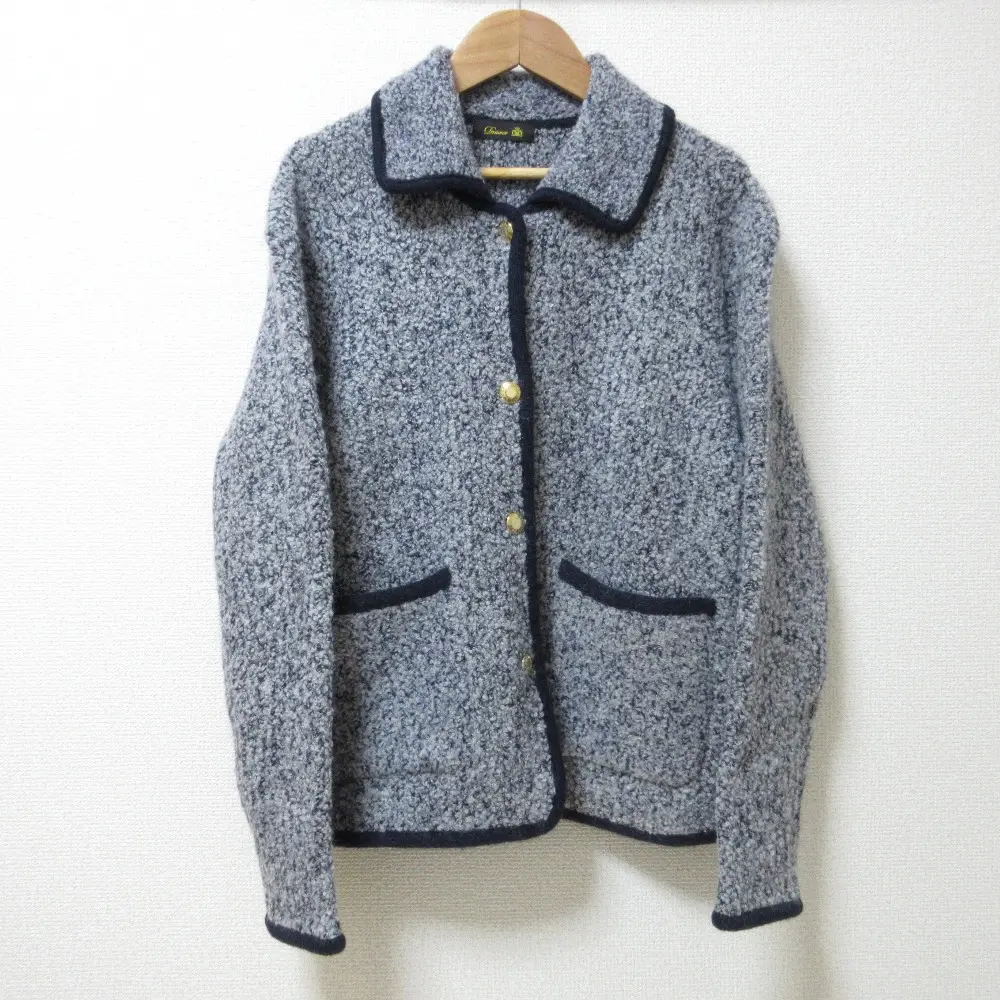 Drawer ドゥロワー アルパカブレンド 金ボタン メランジニット カーディガン ニットジャケット ネイビー×グレー