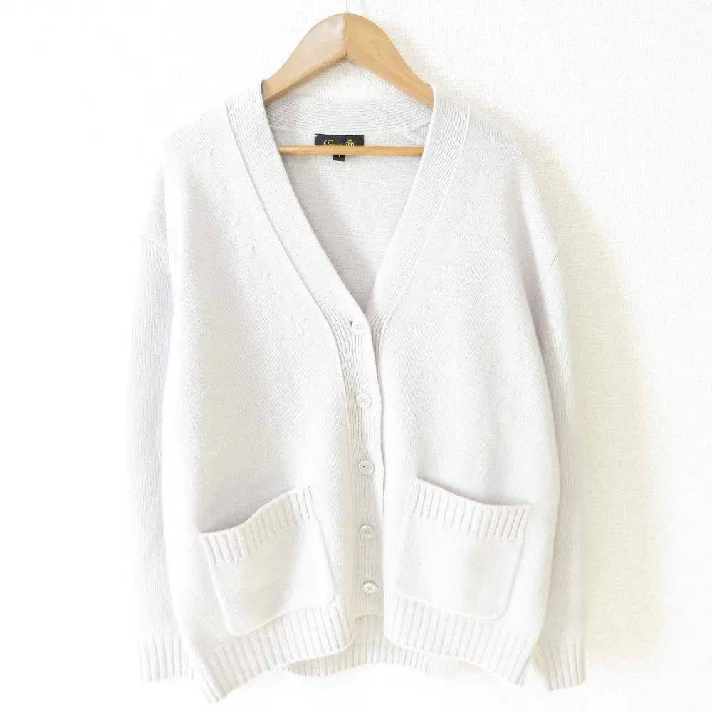 21AW Drawer ドゥロワー 7G カシミヤ100％ Vネック 長袖 ニット カーディガン 6515-106-0487 サイズ1 ライトグレー