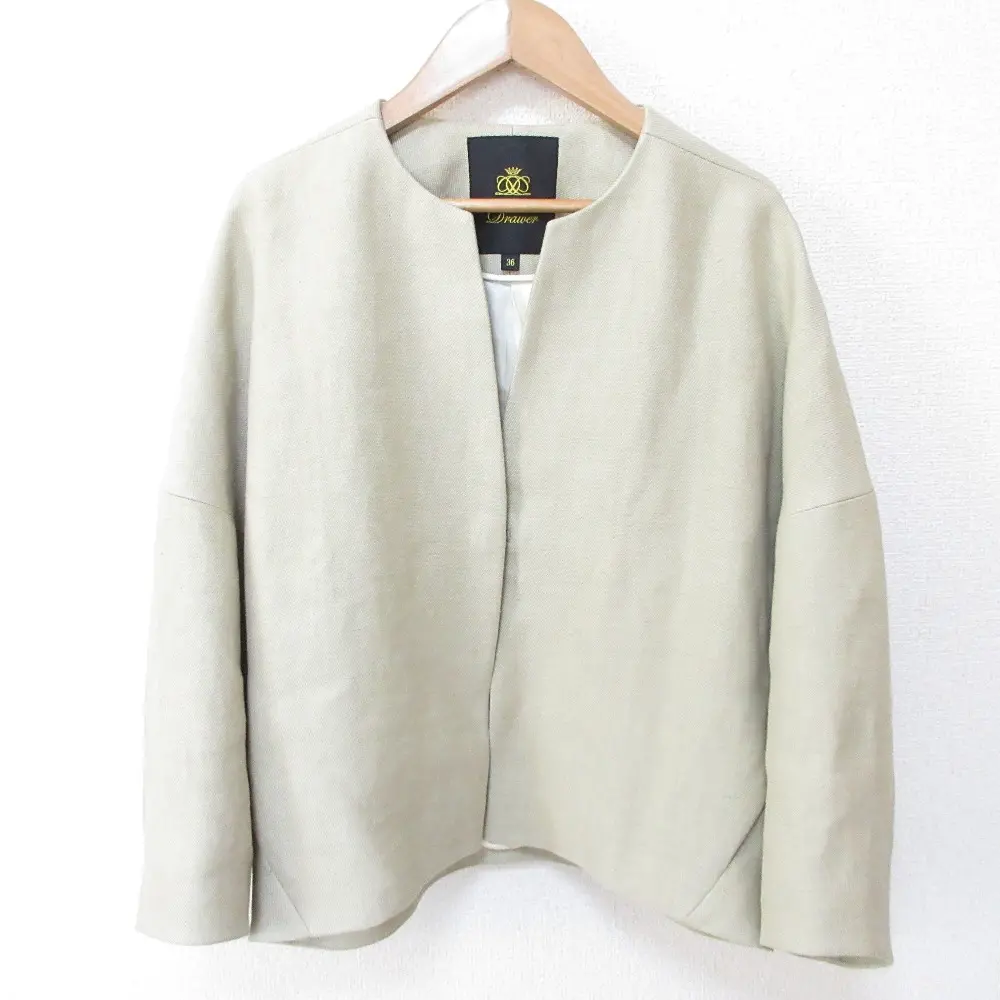 Drawer ドゥロワー リネン ドロップスリーブ ノーカラージャケット 6522-299-0590 36 ベージュ