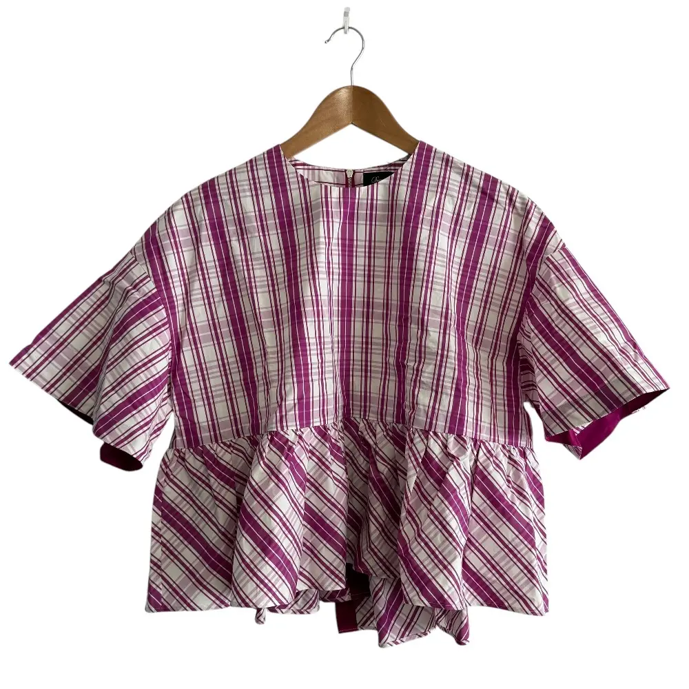 DRAWER ドゥロワー チェック柄 シルクブレンド 半袖 プルオーバー