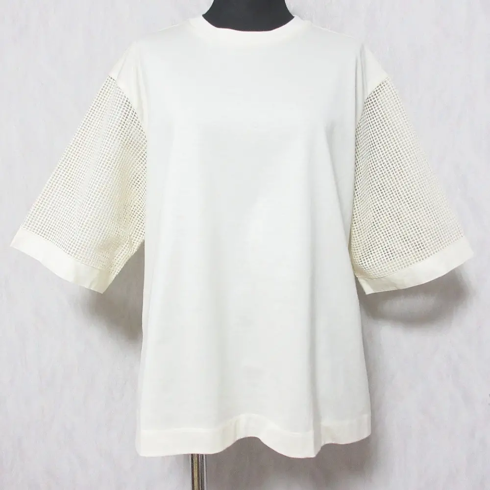 Drawer ドゥロワー メッシュスリーブ 半袖 クルーネック Tシャツ カットソー アイボリー