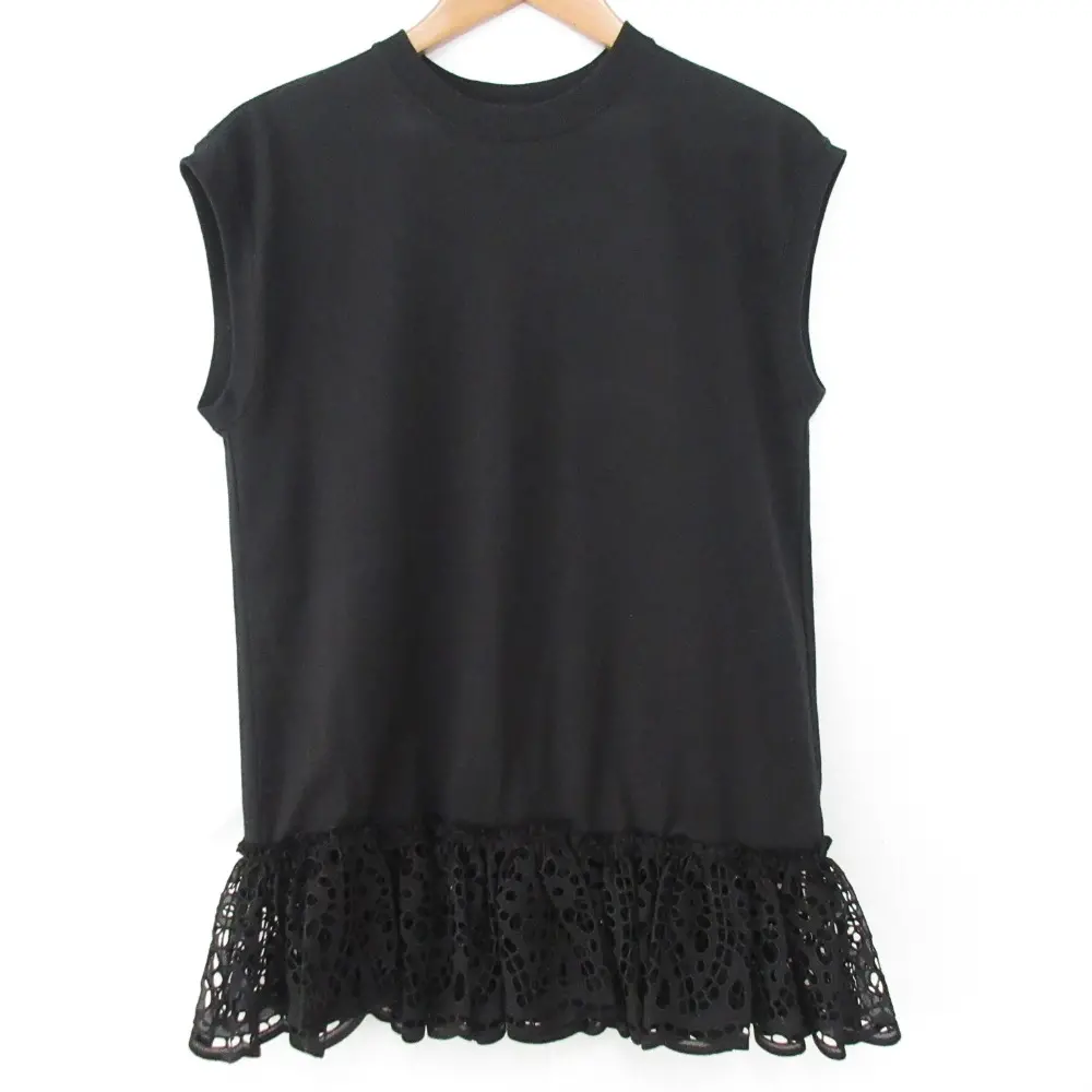 23SS Drawer ドゥロワー 天竺×フレアレース ショートスリーブ カットソー ブラウス ブラック