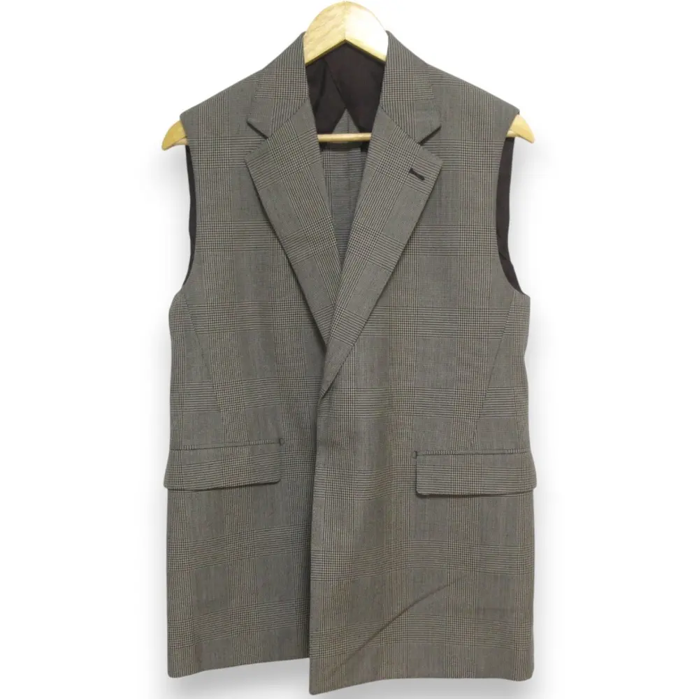 22AW DRAWER ドゥロワー グレンチェック柄 ウール×コットン ジレ ベスト 36 ブラウングレー系