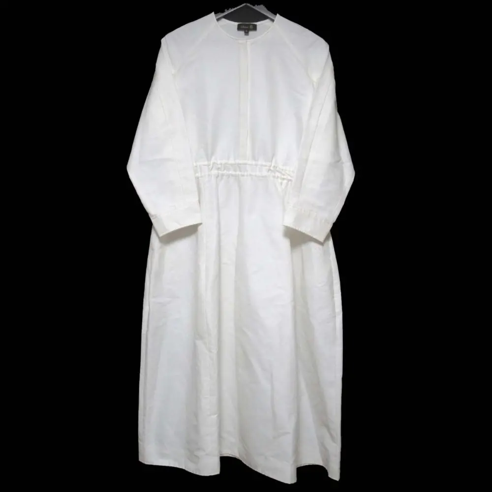22SS Drawer ドゥロワー ロング丈 ノーカラー ウエストドローコード ドレス ワンピース 6526-234-1328 36サイズ ホワイト