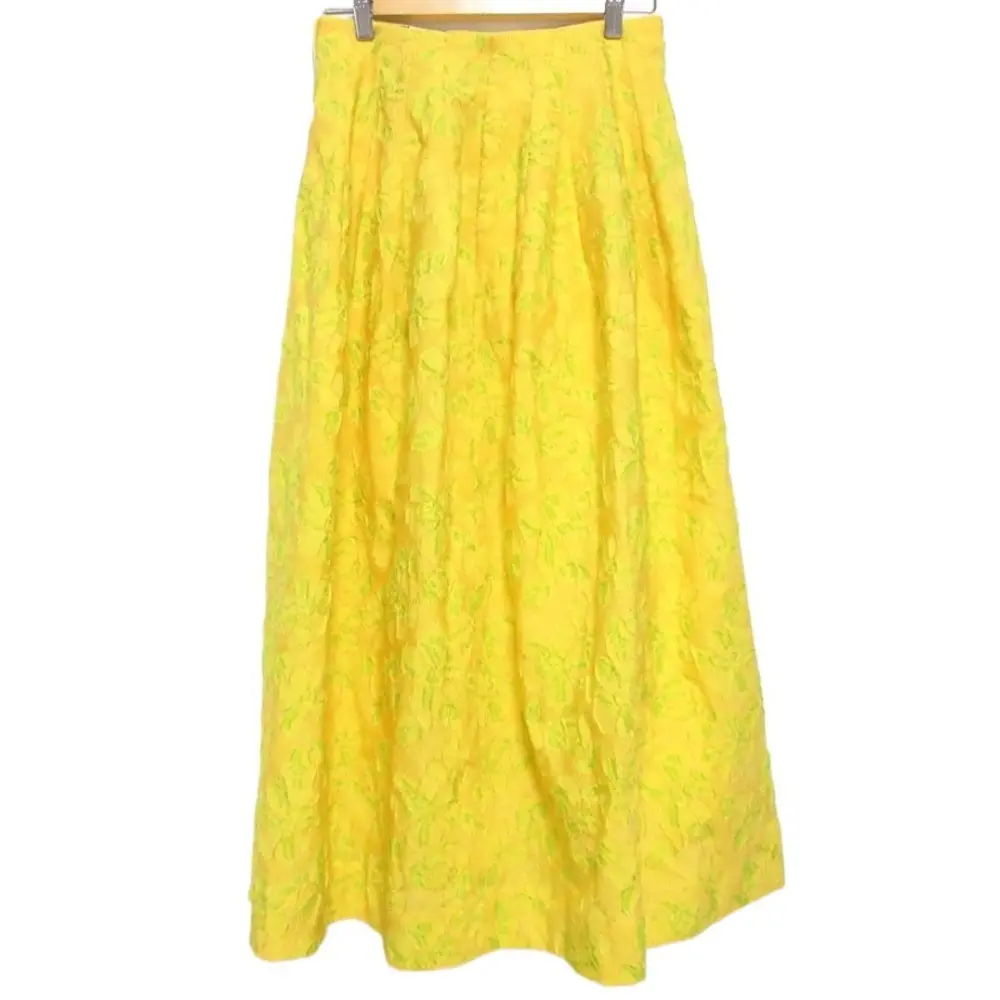 23SS Drawer ドゥロワー SPRING フラワージャカード ダーツフレアスカート 38 イエロー