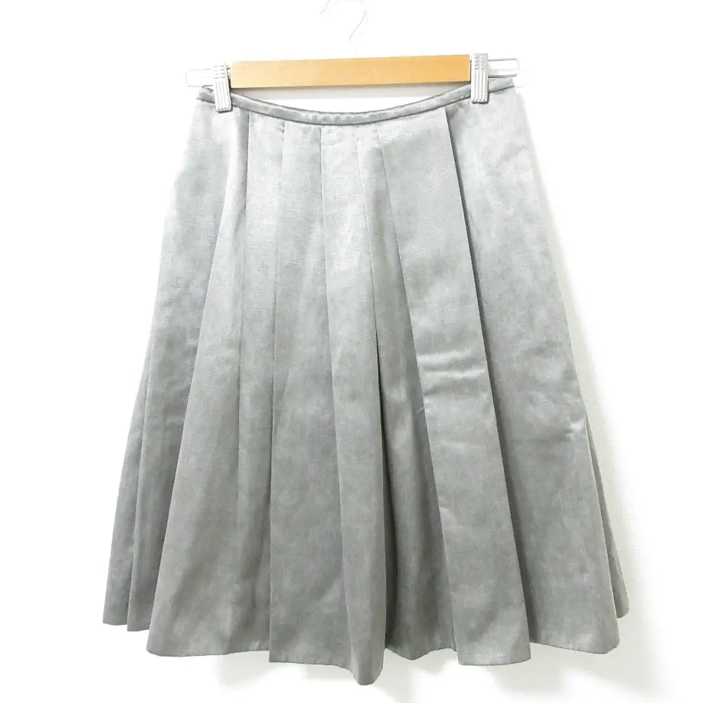 Drawer ドゥロワー シルクライニング サテン ひざ丈 フレア プリーツスカート 36 グレー