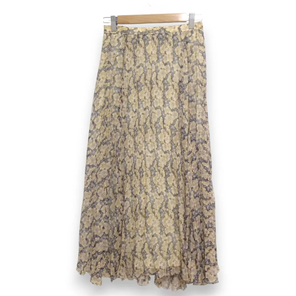 22AW DRAWER ドゥロワー シルク100％ フラワープリント ギャザーロングスカート 6524-299-1671 サイズ36 ベージュ×パープル