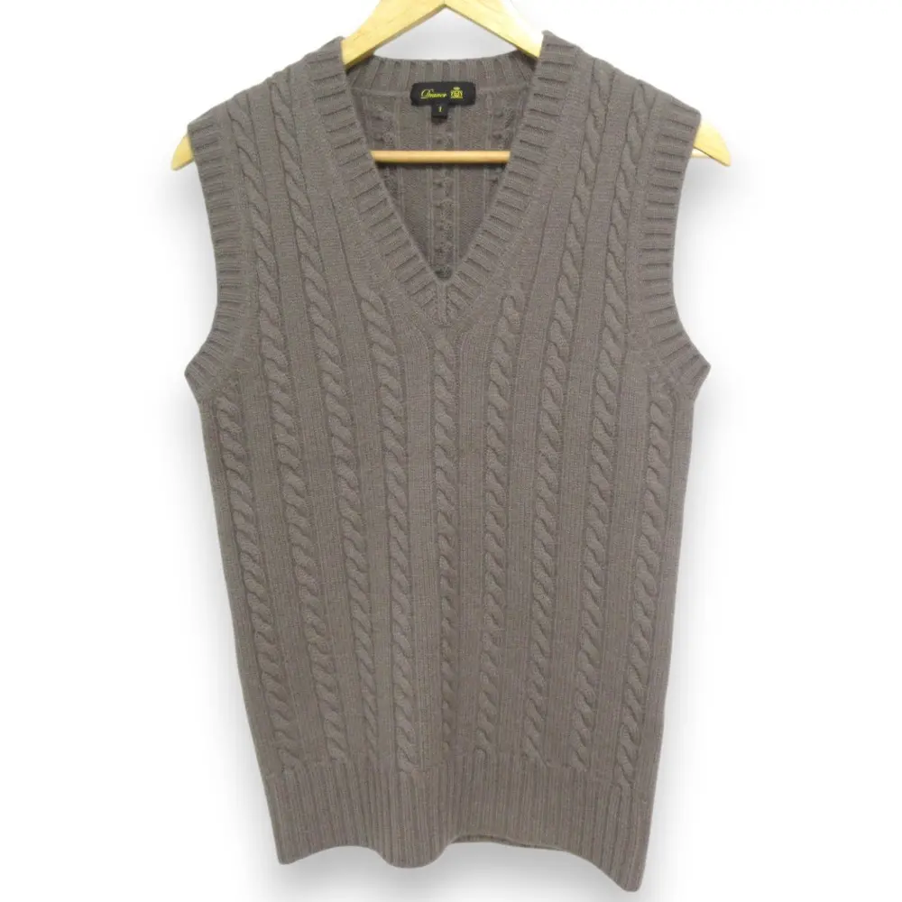 DRAWER ドゥロワー ウール×カシミヤ Vネック プルオーバー ケーブルニット ベスト カットソー サイズ1 グレージュ