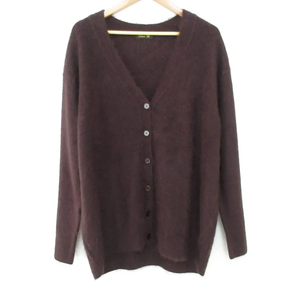 22AW Drawer ドゥロワー 12GカシミヤファーVネックカーディガン オーバーサイズ 6515-299-0542 ダークブラウン