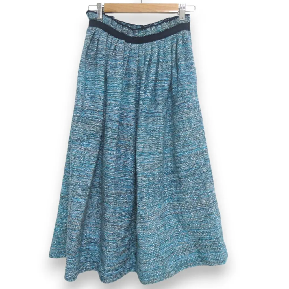DRAWER ドゥロワー ウールブレンド ラメ ニット ロング丈 タックギャザースカート 6524-299-1115 サイズ1 ブルー系