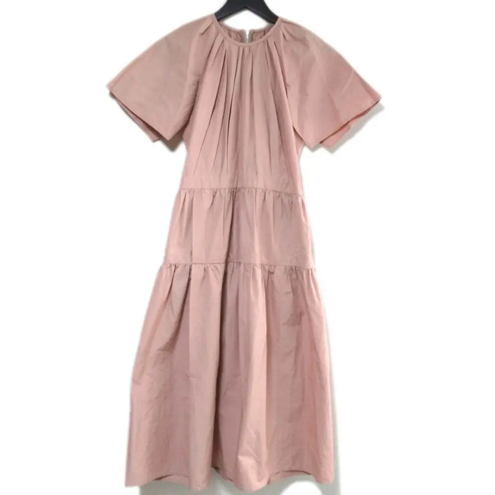 22SS Drawer ドゥロワー ロング丈 コットン フレアスリーブ ティアード ドレス ワンピース 6526-299-1127 36サイズ ピンクベージュ