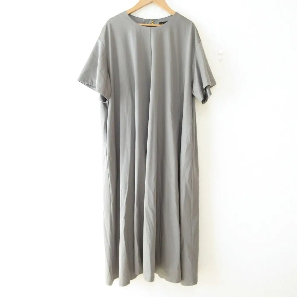 23SS Drawer ドゥロワー M.SUMMER2 モックロディ 半袖 ロング丈 マキシ丈 フレアワンピース 6526-206-1382 36 グレー