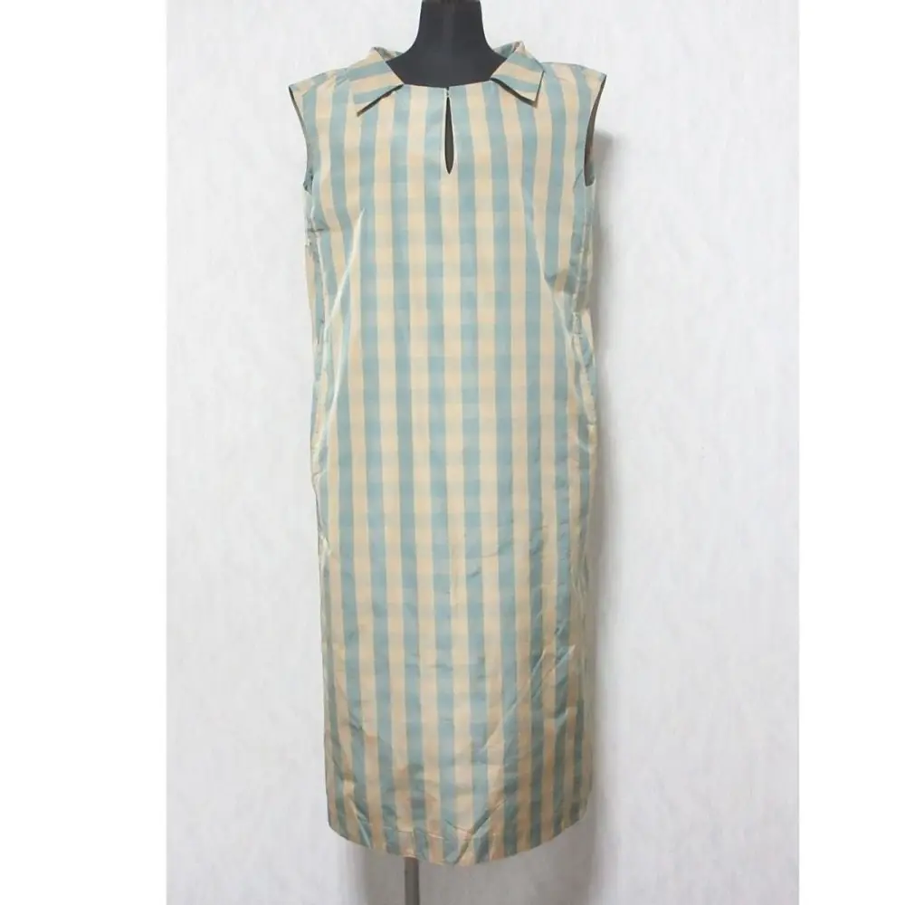 21SS Drawer ドゥロワー ポリエステルチェック ノースリーブワンピース 6526-299-1232 36 ベージュ×ブルー