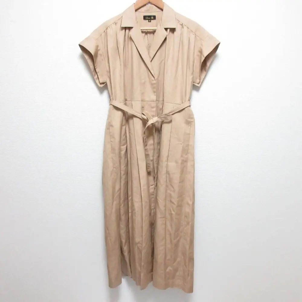 Drawer ドゥロワー ノッチドカラー 半袖 ロング ワンピース 6526-299-1080 サイズ38 ベージュ