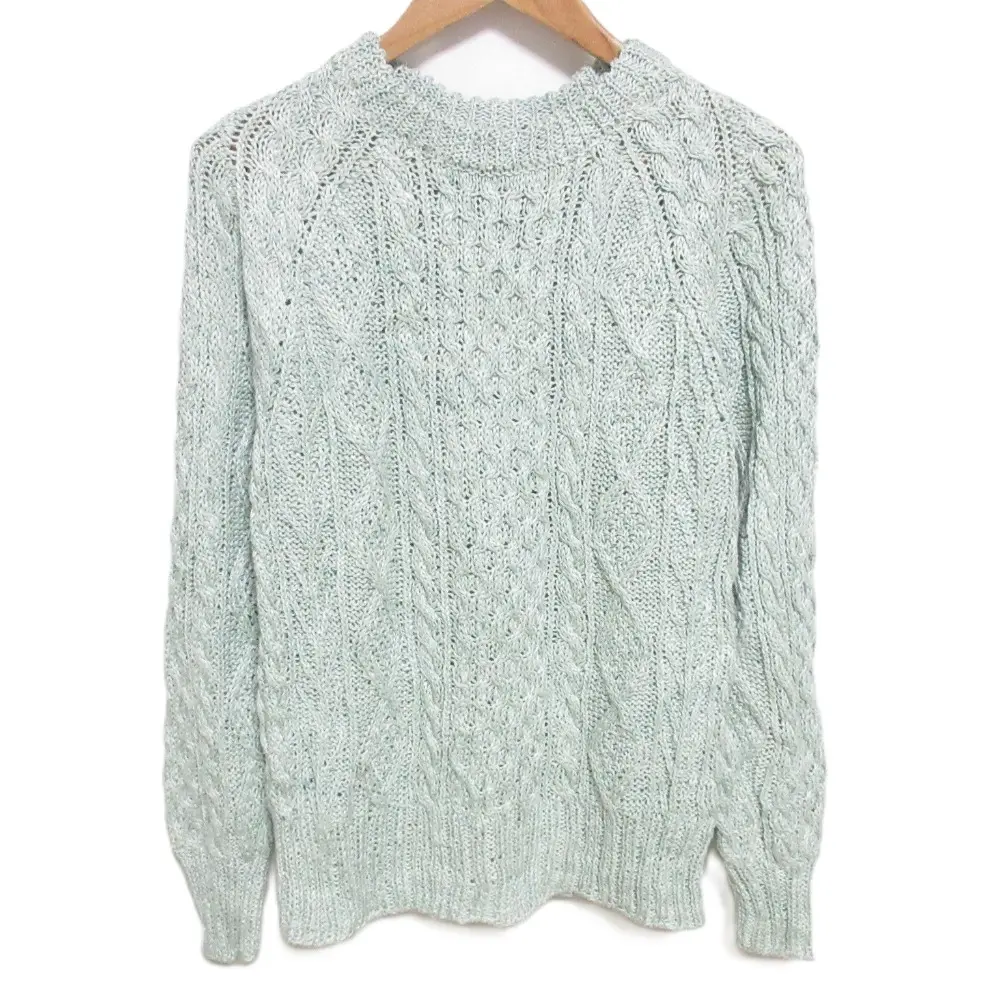 Drawer ドゥロワー リネン100％ アラン クルーネック プルオーバー ニット セーター 6513-199-0908 F ミント