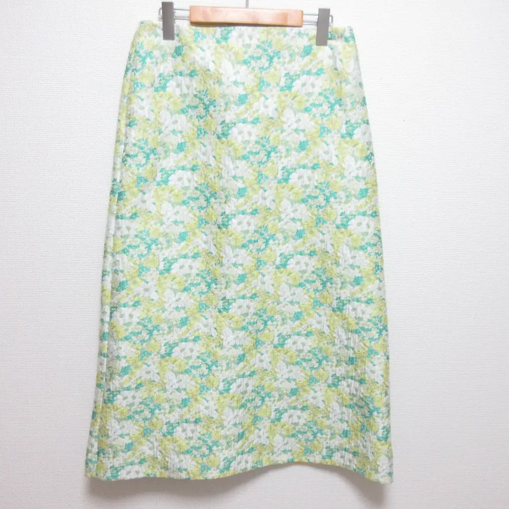  Drawer ドゥロワー フラワージャガード ロングスカート 6524-299-1709 サイズ40 グリーン系