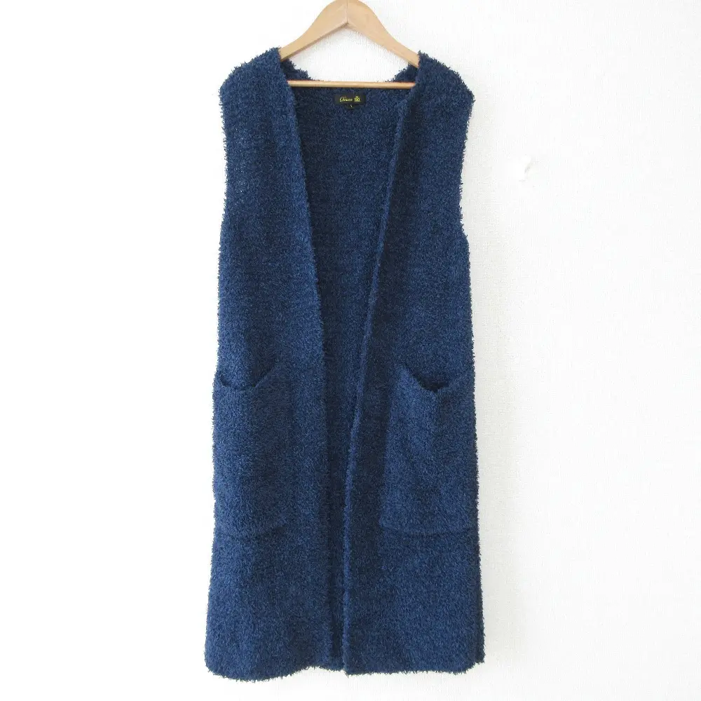 Drawer ドゥロワー フロントポケット テープヤーン ロングジレ ベスト 6521-299-0433 1 ブルー