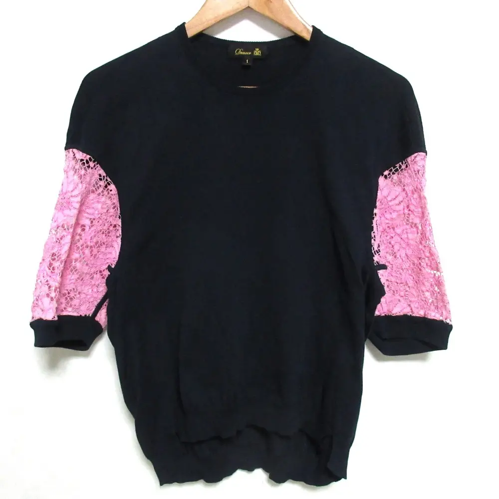 Drawer ドゥロワー 16G コットンレースニット セーター 1 ネイビー