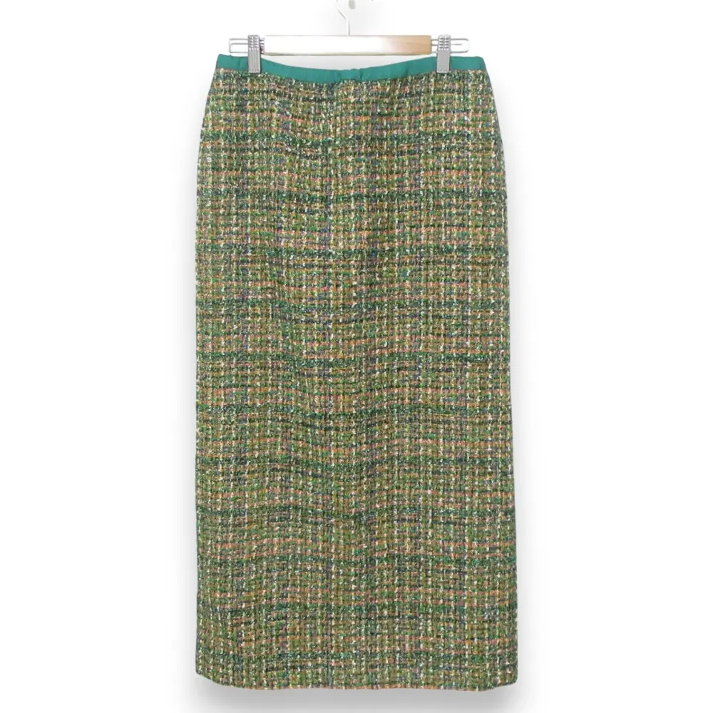 22AW DRAWER ドゥロワー FALL1 ツイード バックジップ ロングスカート 6524-266-1658 サイズ40 グリーン マルチカラー