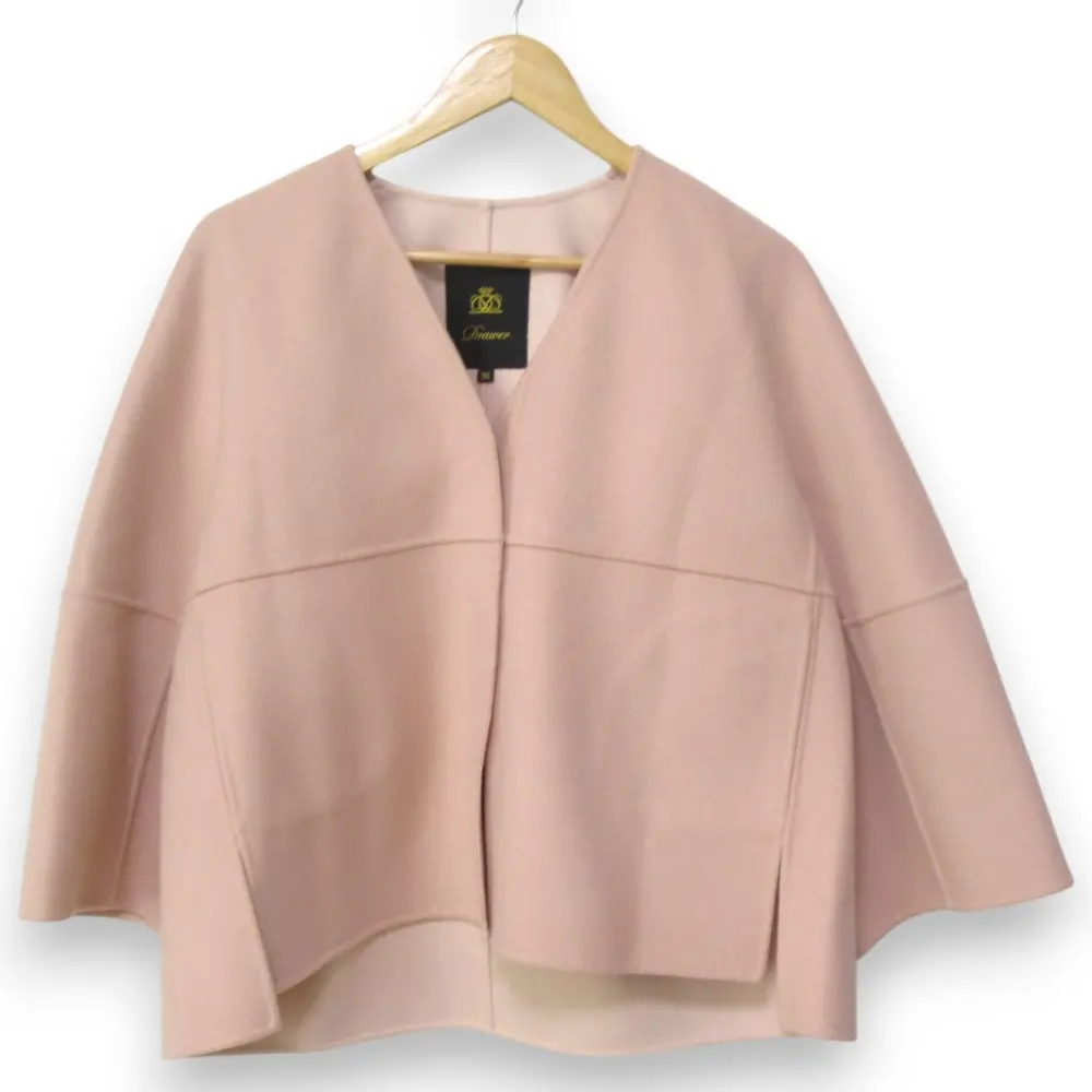 DRAWER ドゥロワー ウールケヌキ Vネック ノーカラージャケット 6522-299-0651 サイズ38 ピンク