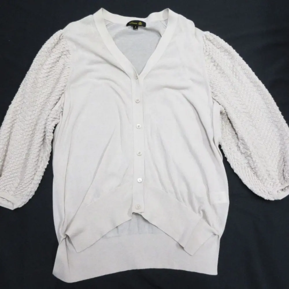 21SS DRAWER ドゥロワー 18Gコットンギャザースリーブカーディガン 1 ピンクベージュ