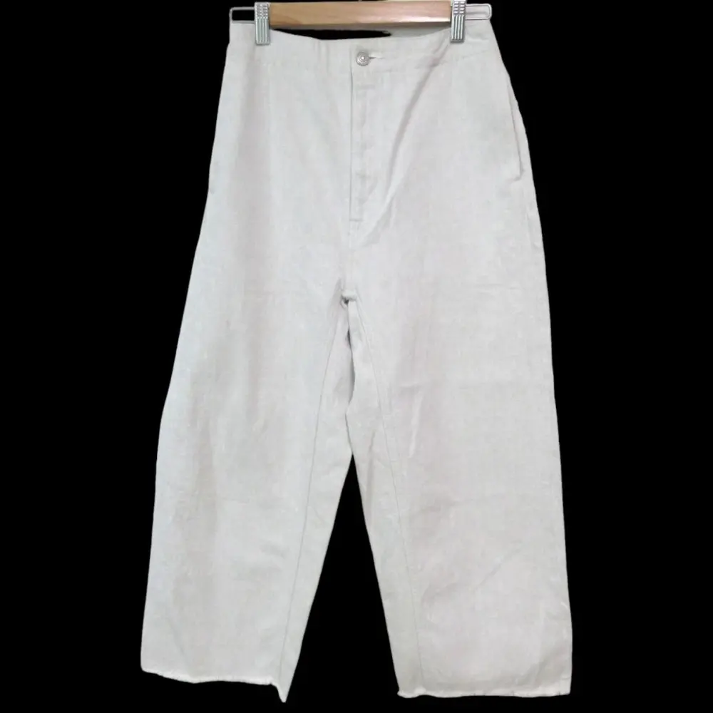 21SS DRAWER ドゥロワー セルビッチドロストパンツ ハイウエスト アンクル丈 ワイドパンツ サイズ34 ホワイト系