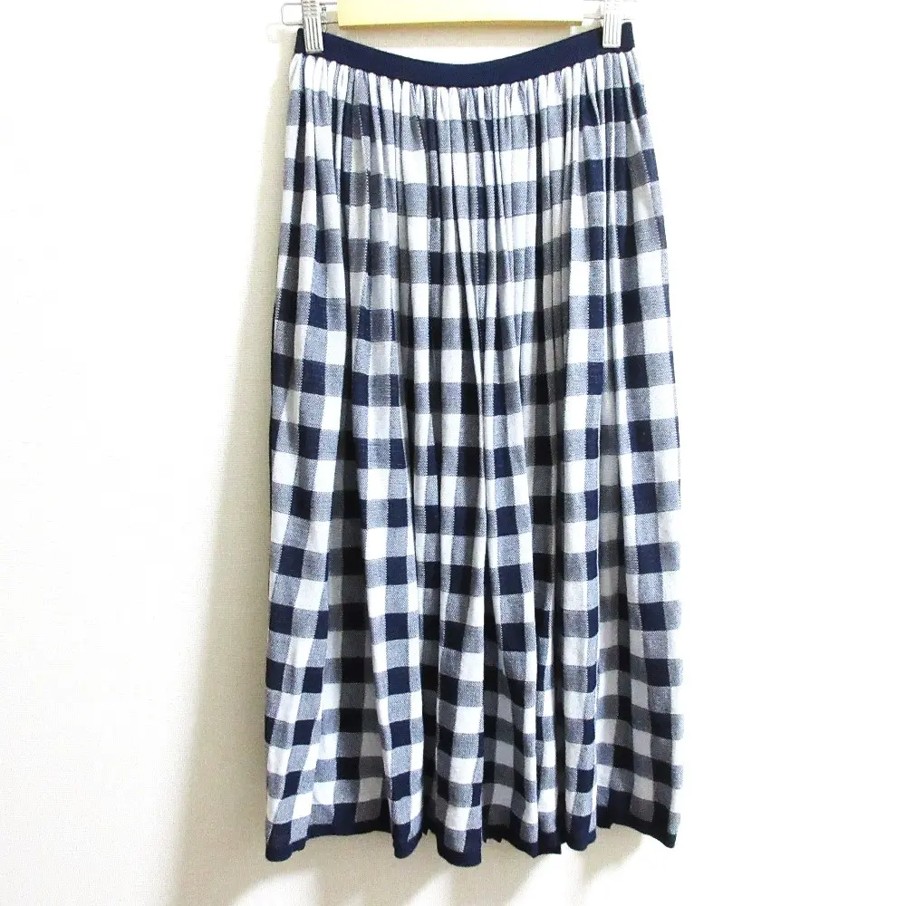 Drawer ドゥロワー ギンガムチェック ギャザー フレアスカート 6524-299-1299 ネイビー