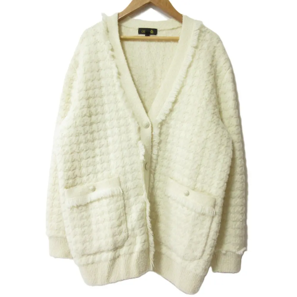 Drawer ドゥロワー 7Gジャガード フリンジ ニット カーディガン 6515-299-0585 サイズ1 オフホワイト