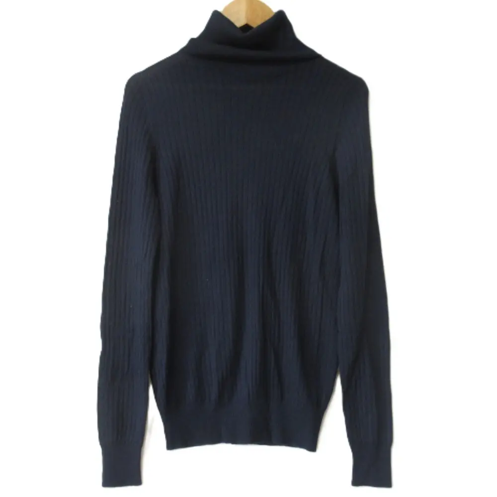 DRAWER ドゥロワー 18G カシミヤシルク リブタートルニット 長袖 セーター 6513-106-0582 サイズ2 ネイビー