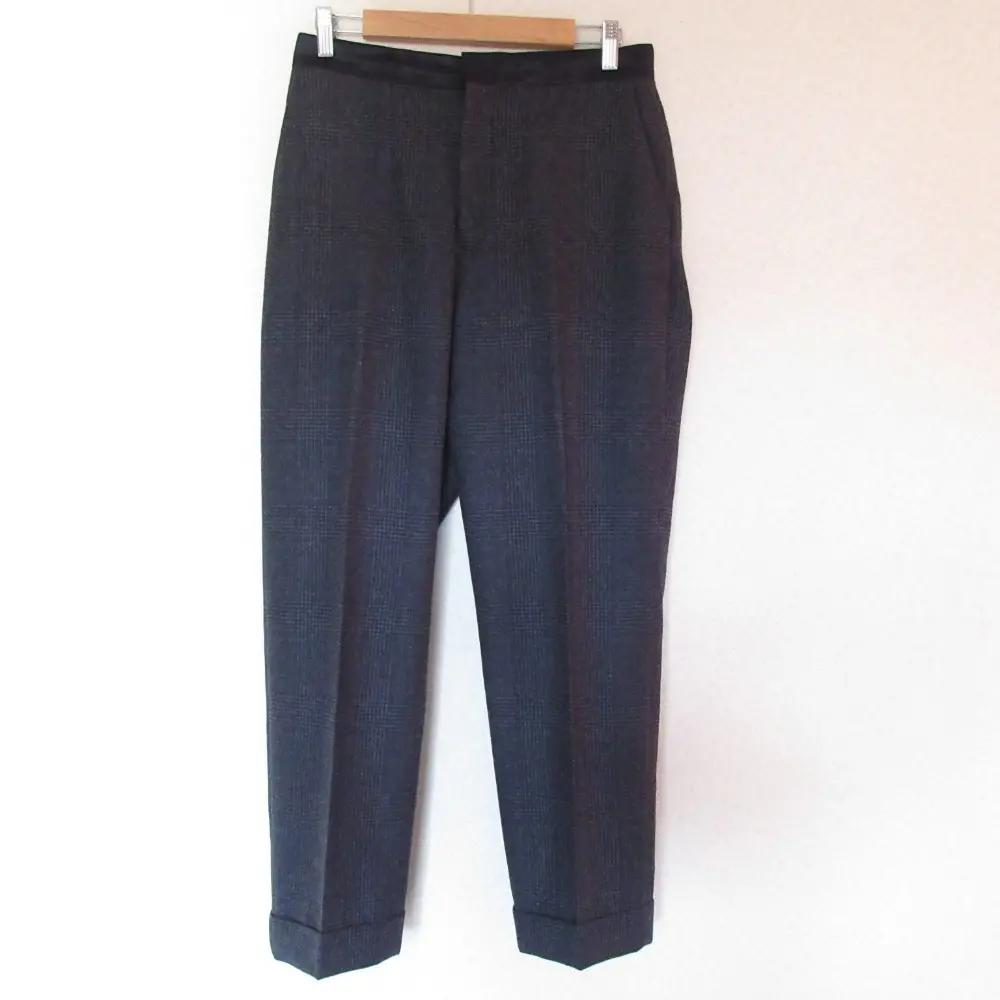 Drawer ドゥロワー グレンチェック柄 テーパードパンツ スラックス 6514-236-0867 40 ネイビー