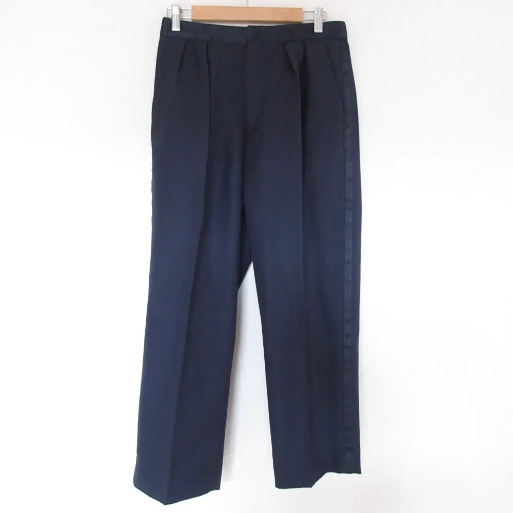 Drawer ドゥロワー ウールモヘヤ ツータック 側章 サイドライン ワイドパンツ スラックス 6514-236-0930 40 ネイビー