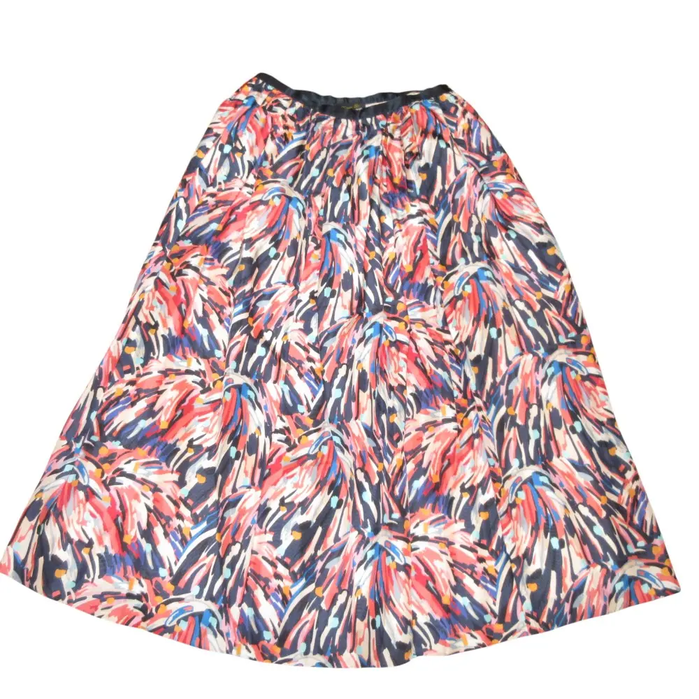 DRAWER ドゥロワー シルク100％ プリント 総柄 フレア ロングスカート 6524-299-1515 サイズ36 マルチカラー