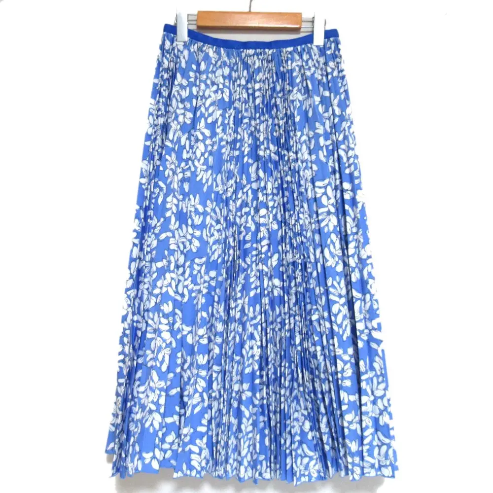 Drawer ドゥロワー フラワー柄 ミモレ丈 ロング丈 プリーツスカート 6524-299-1329 36サイズ ブルー